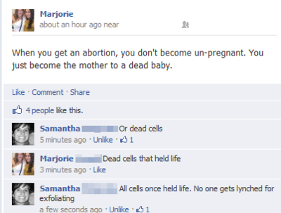 Abortion conversation on Facebook.