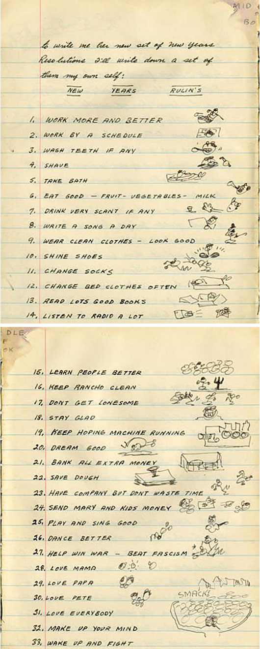 Woody Guthrie's New Years Resolutions For 1942