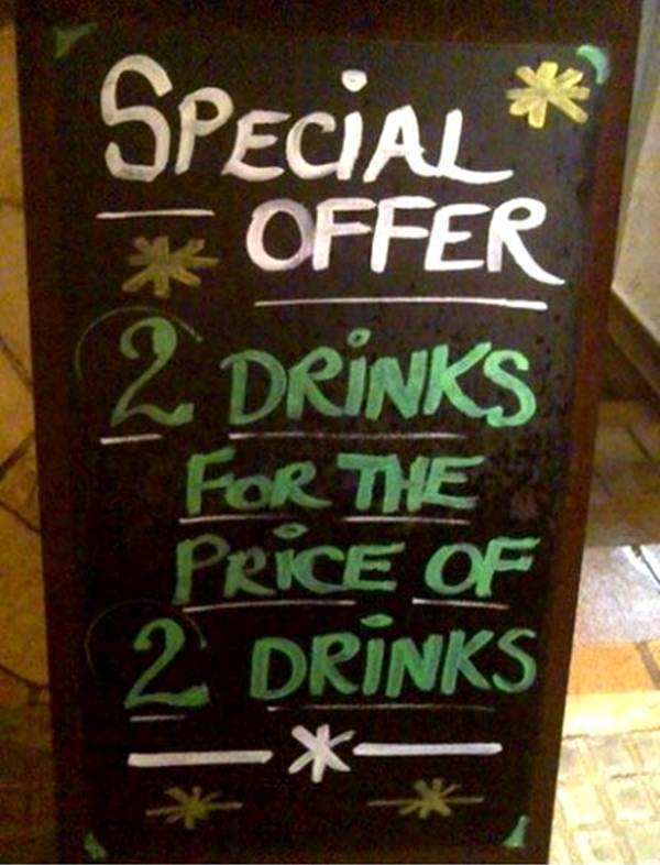 bar special sign - Special Offer 2. Drinks For The Price Of 2 Drinks