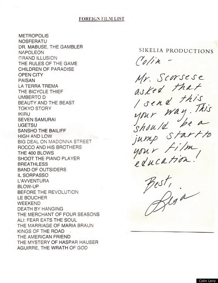 Young filmmaker Colin Levy won a national competition for a five minute short and soon found himself with a date to see Mr. Scorsese. After his meeting with him which you can read about <a href="http://www.colinlevy.com/blog/martin-scorseses-list">here</a>, he received a list of Scorsese's list of the 39 essential foreign films. 