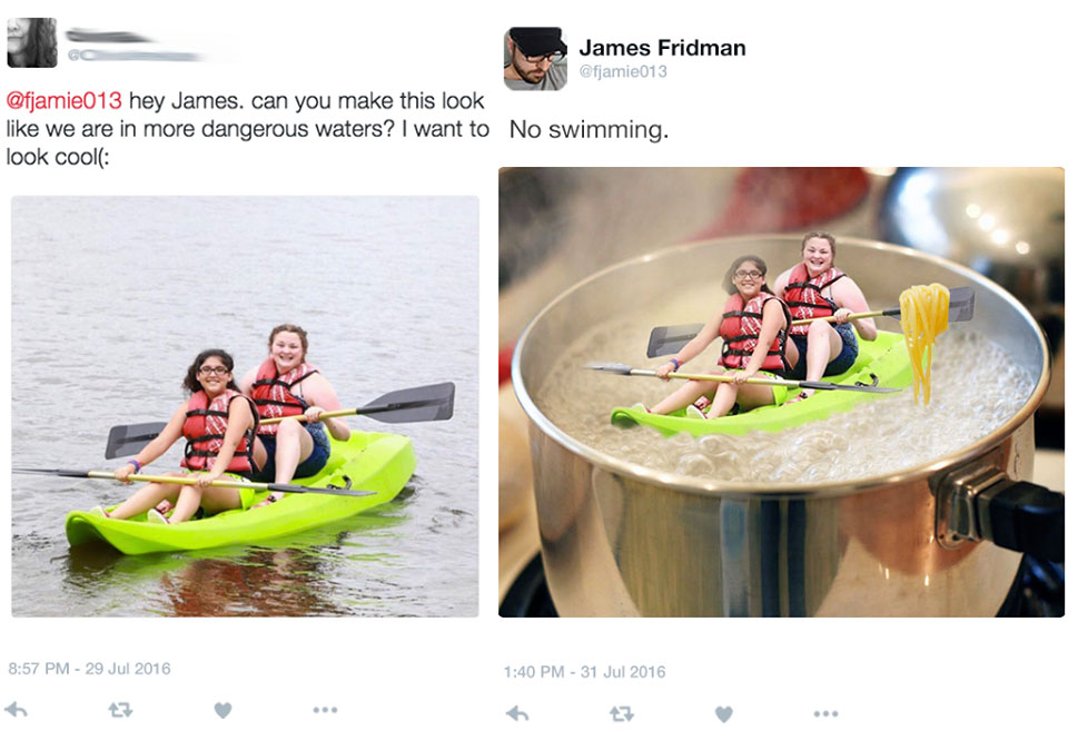 hey can you photoshop - James Fridman hey James. can you make this look we are in more dangerous waters? I want to No swimming. look cool
