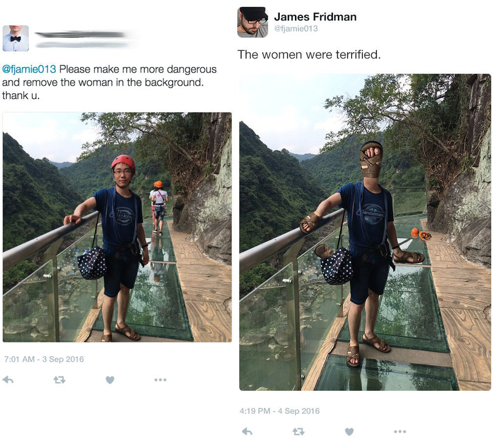 4 people photoshop - James Fridman The women were terrified. Please make me more dangerous and remove the woman in the background. thank u. Sandman