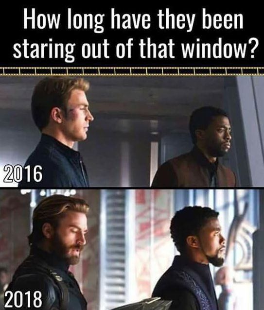 memes - marvel memes - How long have they been staring out of that window? 2016 Ope 2018