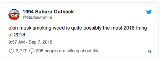 day 37 without sex - 1994 Subaru Outback elon musk smoking weed is quite possibly the most 2018 thing of 2018 2,217