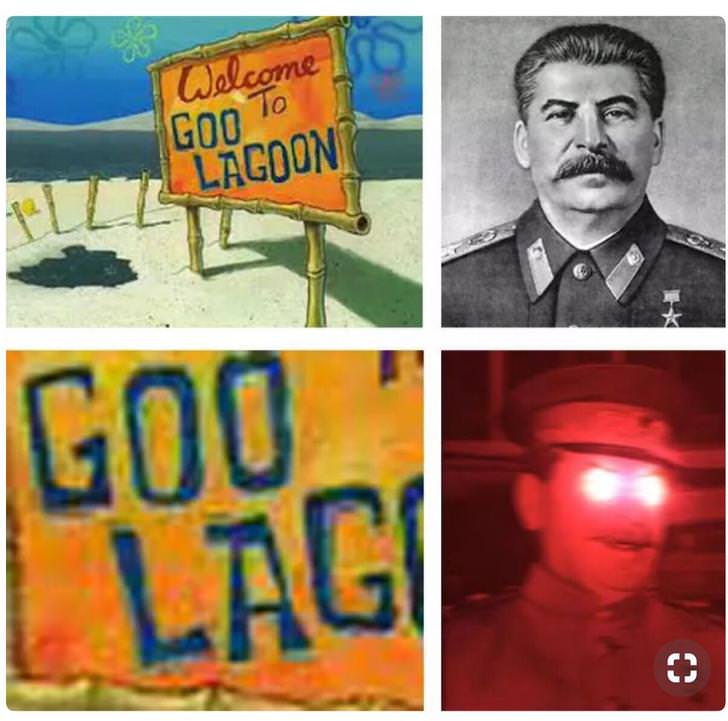 work meme about Stalin getting glowing eyes from gulags