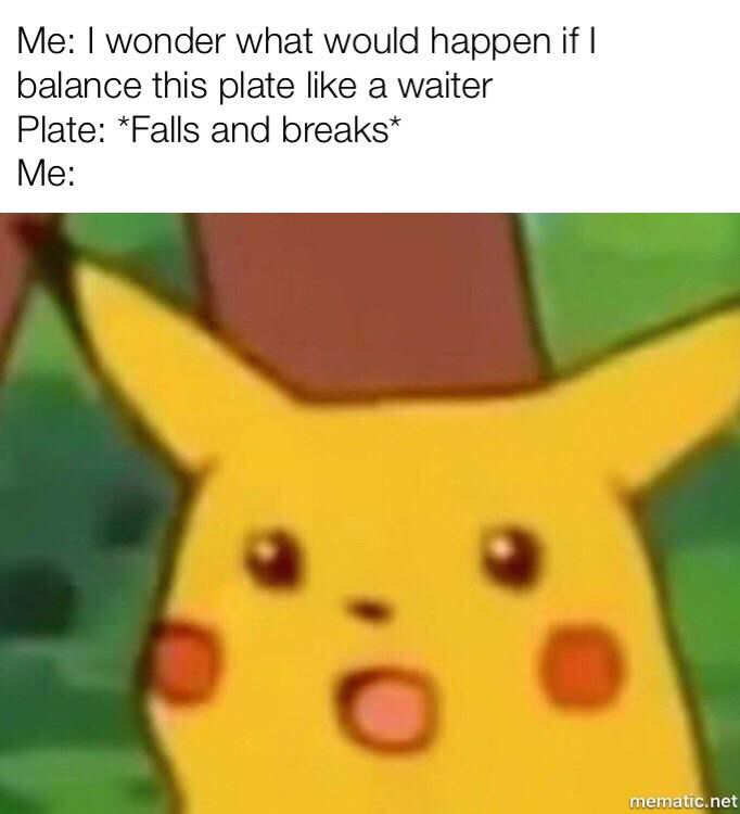 pokemon memes 2019 - Me I wonder what would happen if | balance this plate a waiter Plate Falls and breaks Me mematic.net