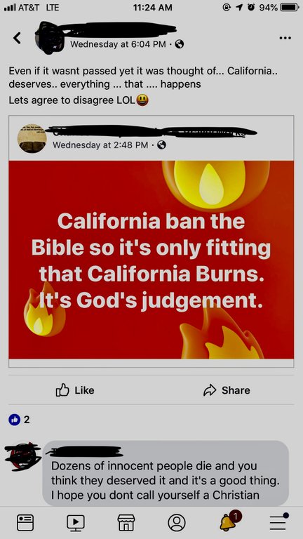 screenshot - ..1 At&T Lte @ 10 94% Wednesday at Even if it wasnt passed yet it was thought of... California.. deserves.. everything ... that .... happens Lets agree to disagree Lol Wednesday at California ban the Bible so it's only fitting that California