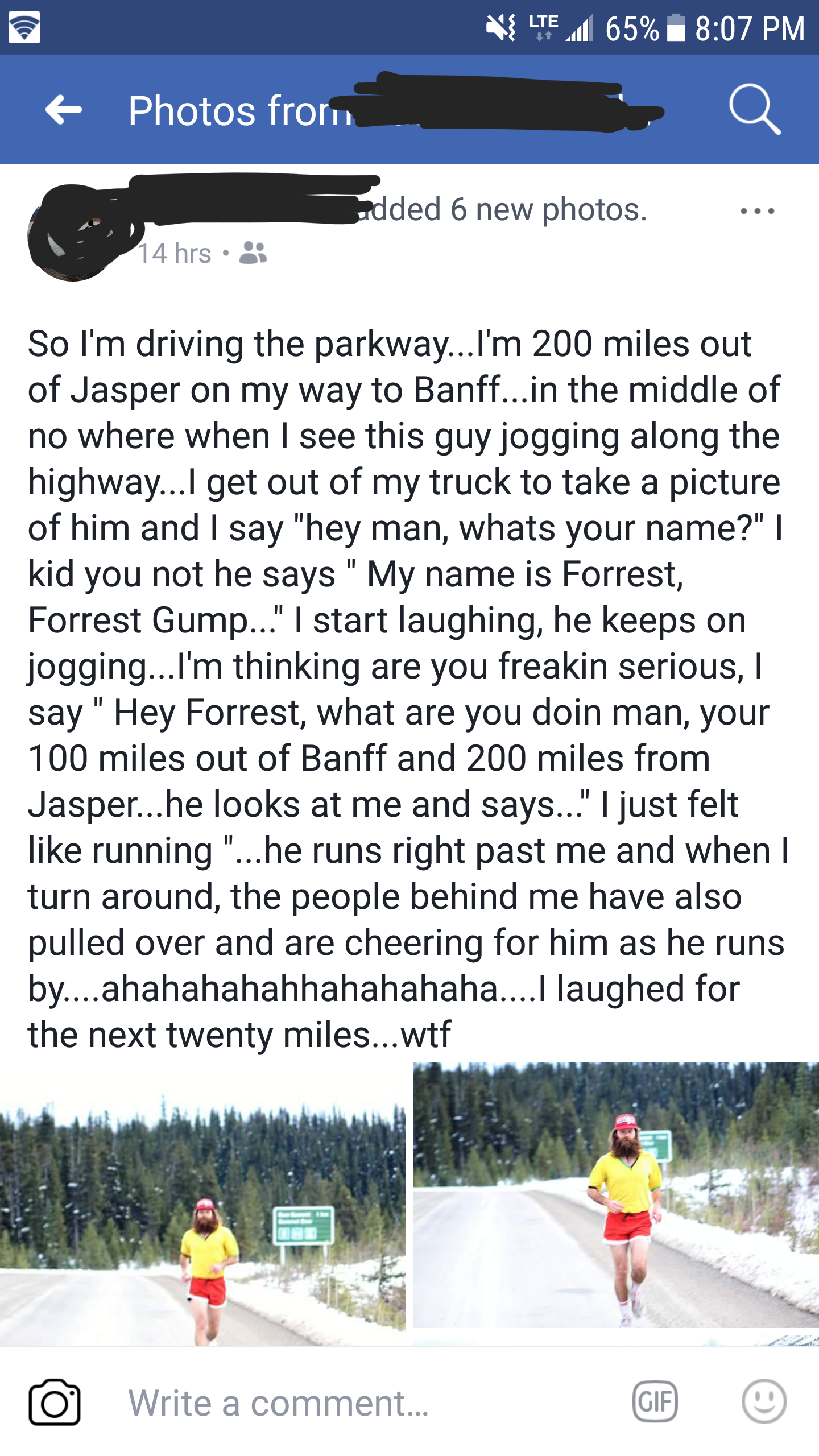 Traveler Encounters Man Cosplaying As Forest Gump While Running Through Nowhere Canada