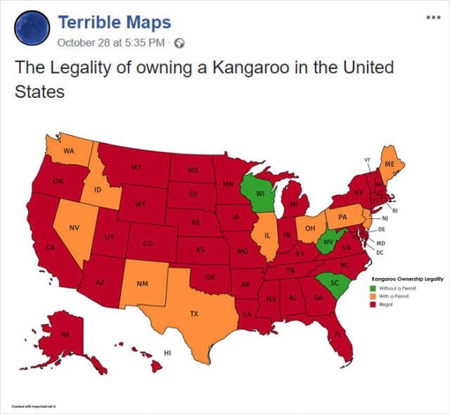 states with no river borders - Terrible Maps October 28 at The Legality of owning a Kangaroo in the United States Me Wi Ni Dc Kangaroo Ownership legally Wmouto P Witam! legal