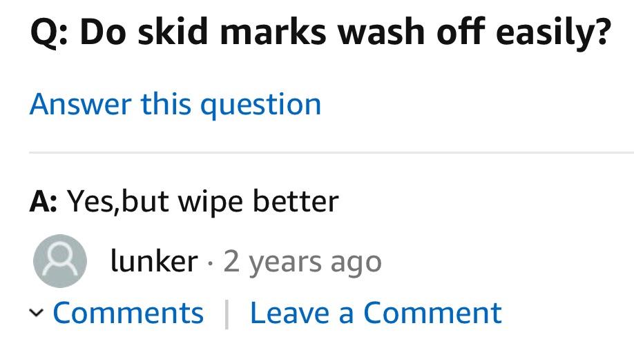 amazon reviews - document - Q Do skid marks wash off easily? Answer this question A Yes, but wipe better lunker 2 years ago | Leave a Comment