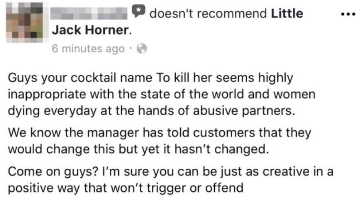 Bar Accused Of Glamorizing Violence Against Women Hears About It On Facebook