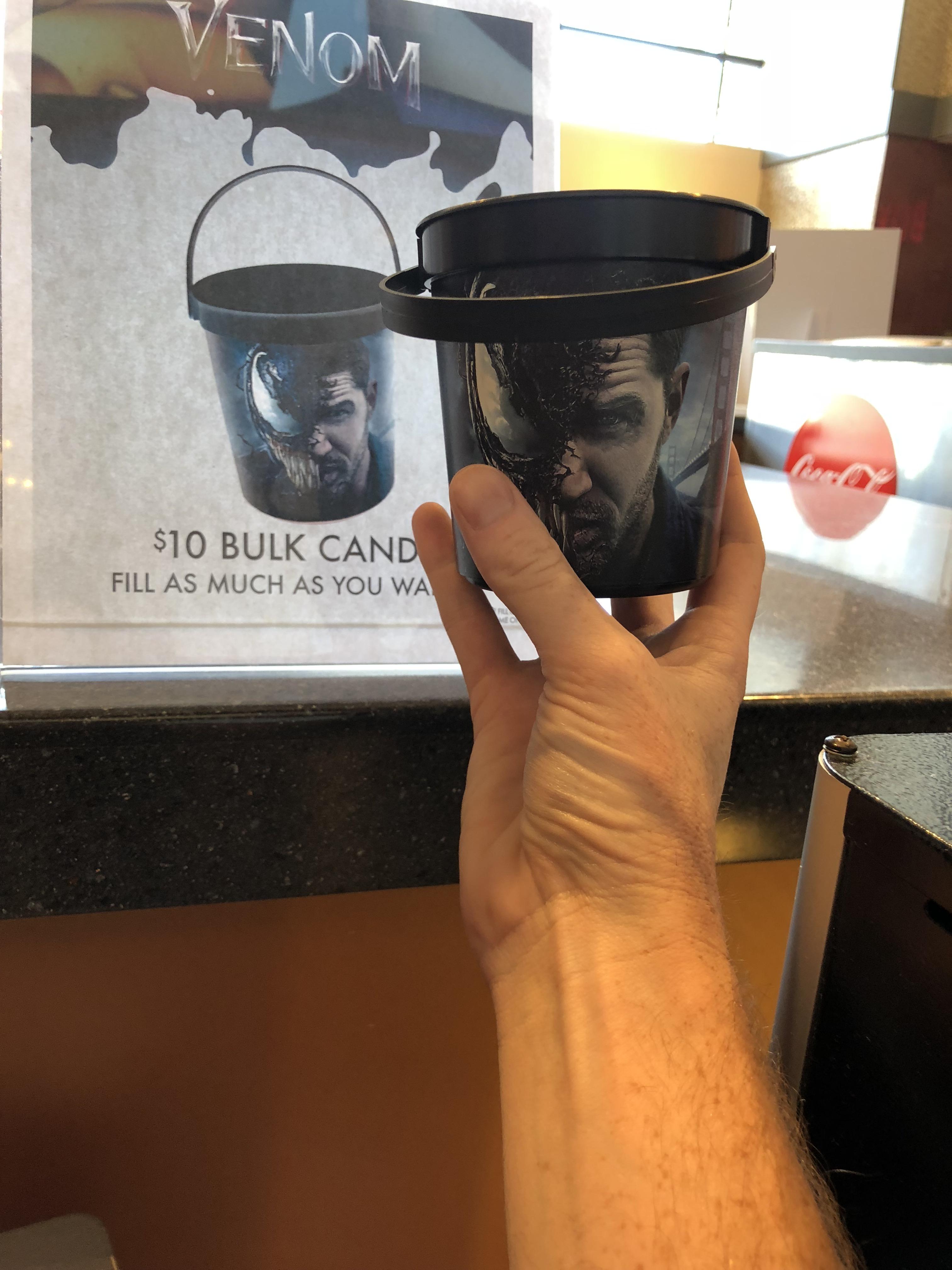 Cinemark's $10 bulk candy "fill as much as you want" and the bucket is this sized? Thanks, but no thanks. 