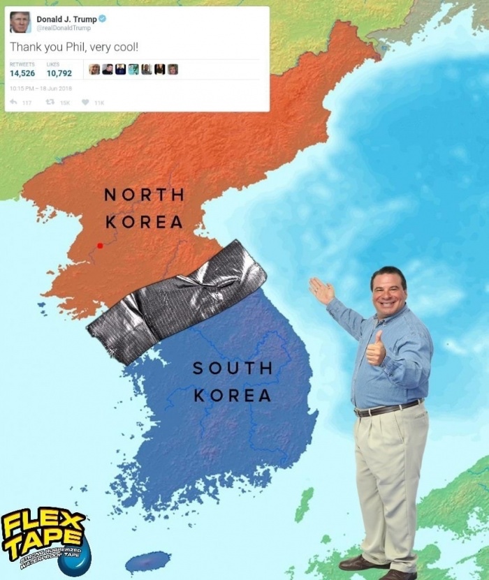 flex tape korea meme - Donald J. Trump realDonald Trump Thank you Phil, very cool! 14,526 10,792 117 15 1 1 North Korea South Korea