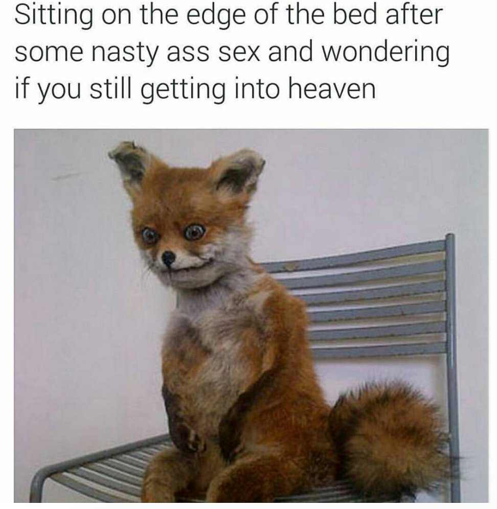 funny sex memes - Sitting on the edge of the bed after some nasty ass sex and wondering if you still getting into heaven