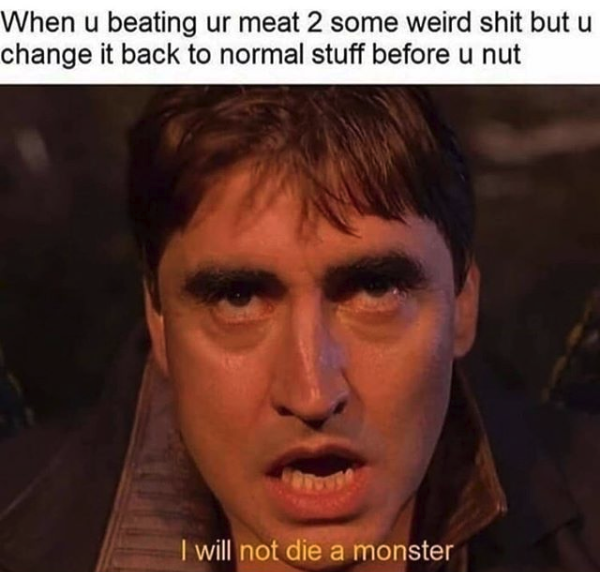 nasty memes - will not die a monster meme - When u beating ur meat 2 some weird shit but u change it back to normal stuff before u nut I will not die a monster