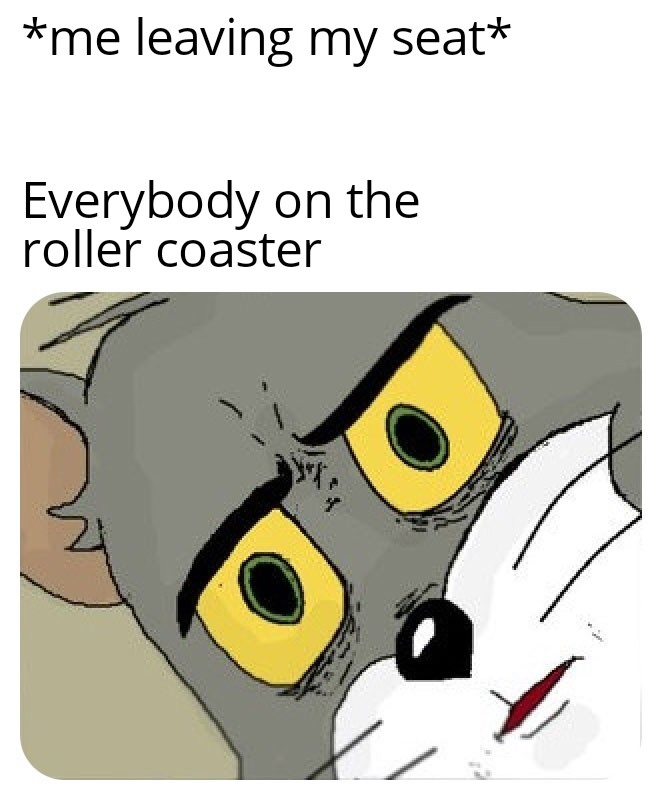 unsettled tom meme - me leaving my seat Everybody on the roller coaster