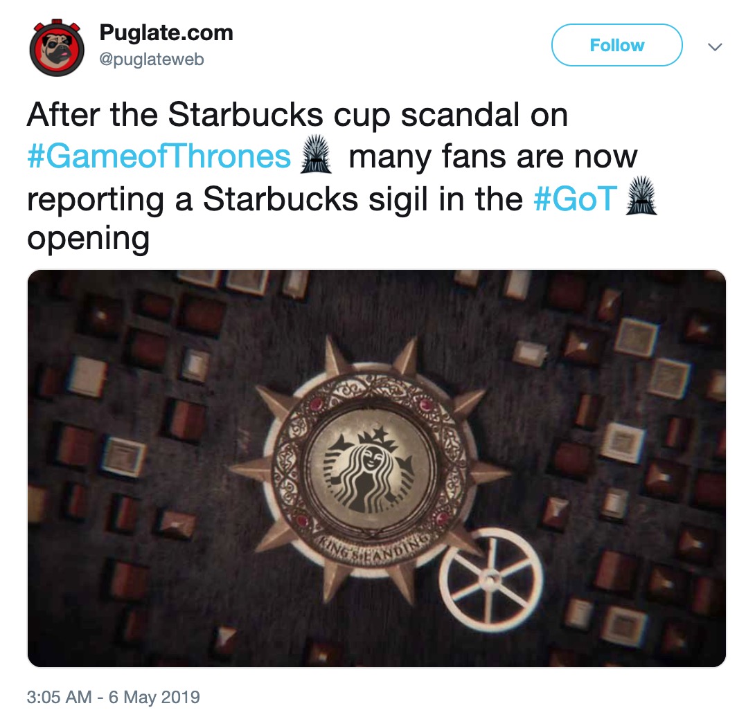 Game of Thrones Starbucks Cup - Puglate.com After the Starbucks cup scandal on & many fans are now reporting a Starbucks sigil in the opening King Sien Inding