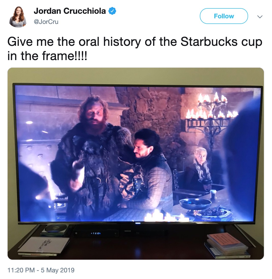 Game of Thrones Starbucks Cup - multimedia - Jordan Crucchiola v Give me the oral history of the Starbucks cup in the frame!!!! Uv No . 1812