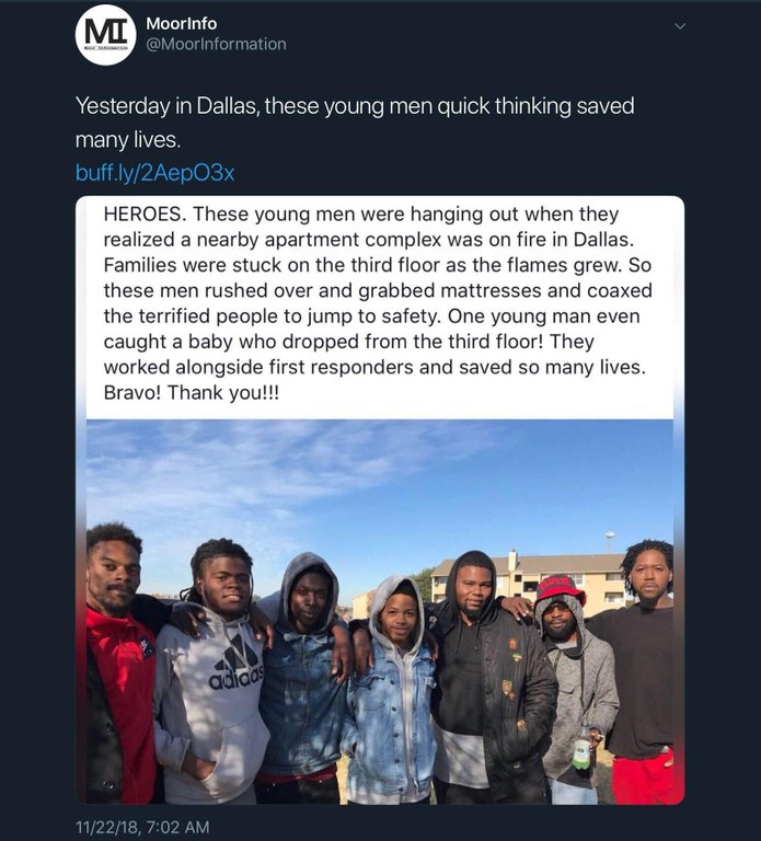 dallas people - Mit Moorinfo Yesterday in Dallas, these young men quick thinking saved many lives. buff.ly2Aep03x Heroes. These young men were hanging out when they realized a nearby apartment complex was on fire in Dallas. Families were stuck on the thir