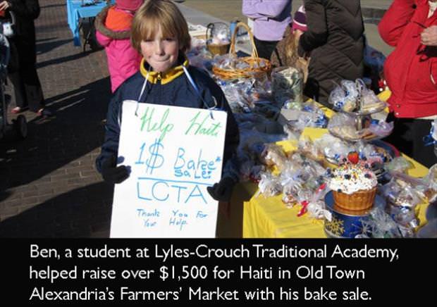 restore faith in humanity - Help Naite 2.1$ Babe Lota Ben, a student at LylesCrouch Traditional Academy, helped raise over $1,500 for Haiti in Old Town Alexandria's Farmers' Market with his bake sale.