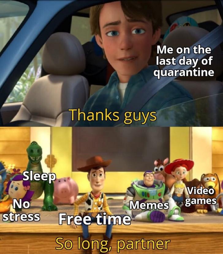 teen angst memes - Me on the last day of quarantine Thanks guys Sleep. Video No stress Memes games Free time So long, partner