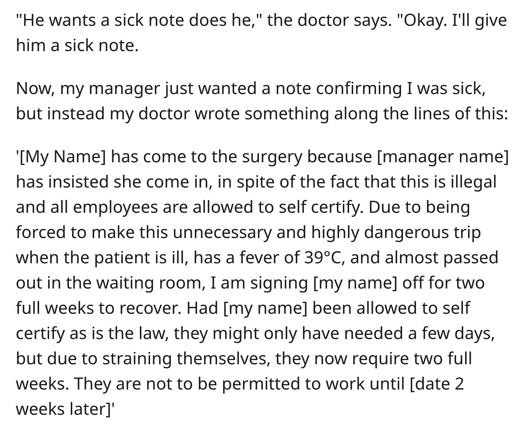Boss Illegally Demands Doctor’s Note, So Doctor Recommends 2 Weeks Off - story writing on one morning i woke up and found myself famous -