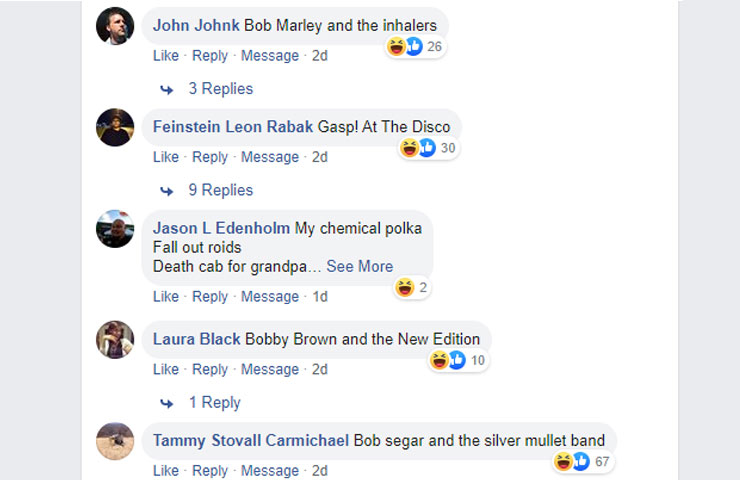 Funny Facebook Comments to the "Ruin a Band by Changing One Word" Post