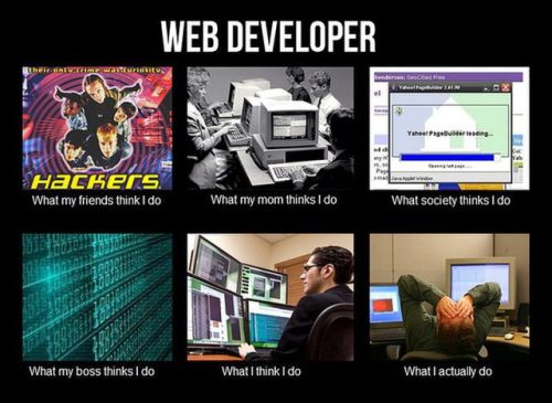 web developer meme - Web Developer Hackers What my friends think I do What my mom thinks I do What society thinks I do What my boss thinks I do What I think I do What I actually do