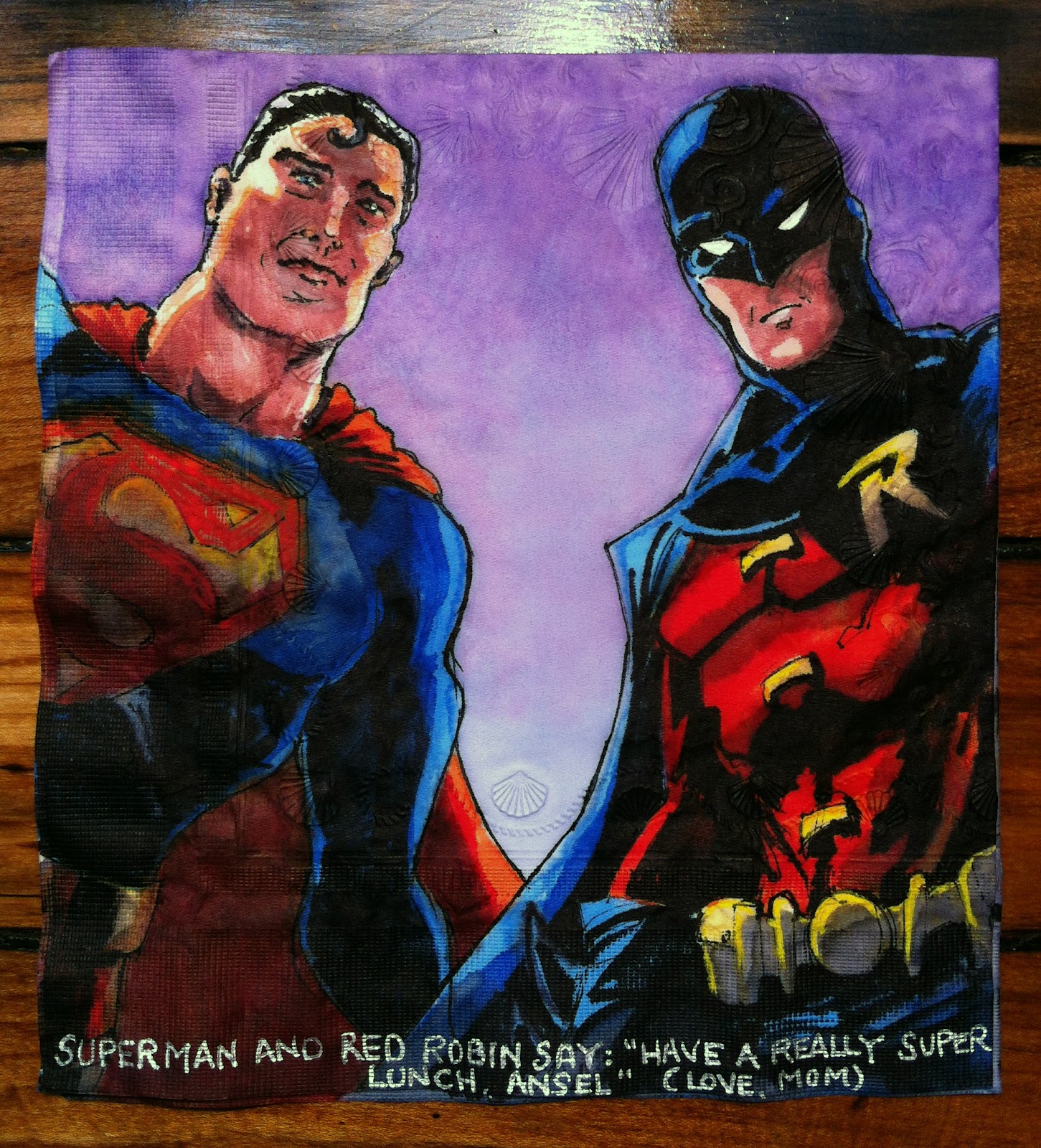 superman - Superman And Red Robin Say "Have A Really Super Lunch, Ansel" Clove Mom