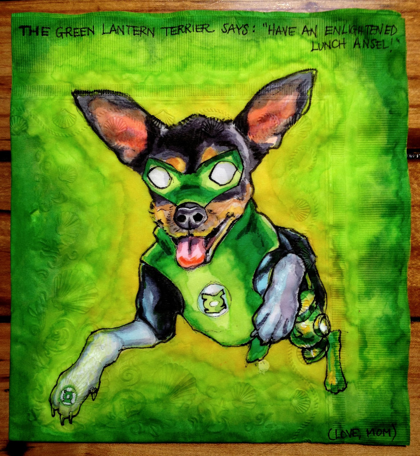 green lanterns dog - The Green Lantern Terrier Says "Have An Enletened Punch Anselis Cene Vom