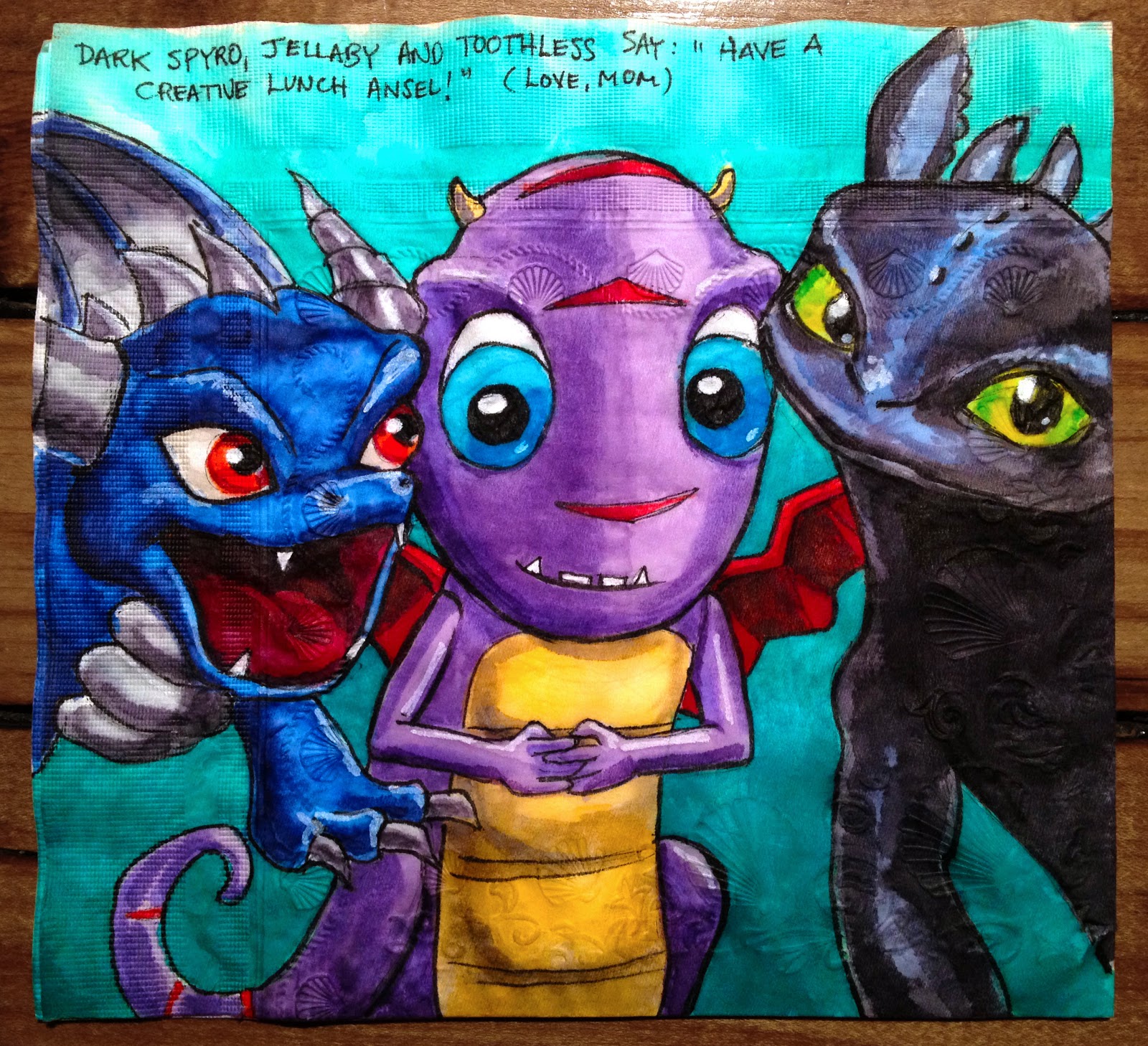 painting - Dark Spyrd, Jellaby Aj Toothless Say Have A Creative Lunch Ansel!" Love, Mom