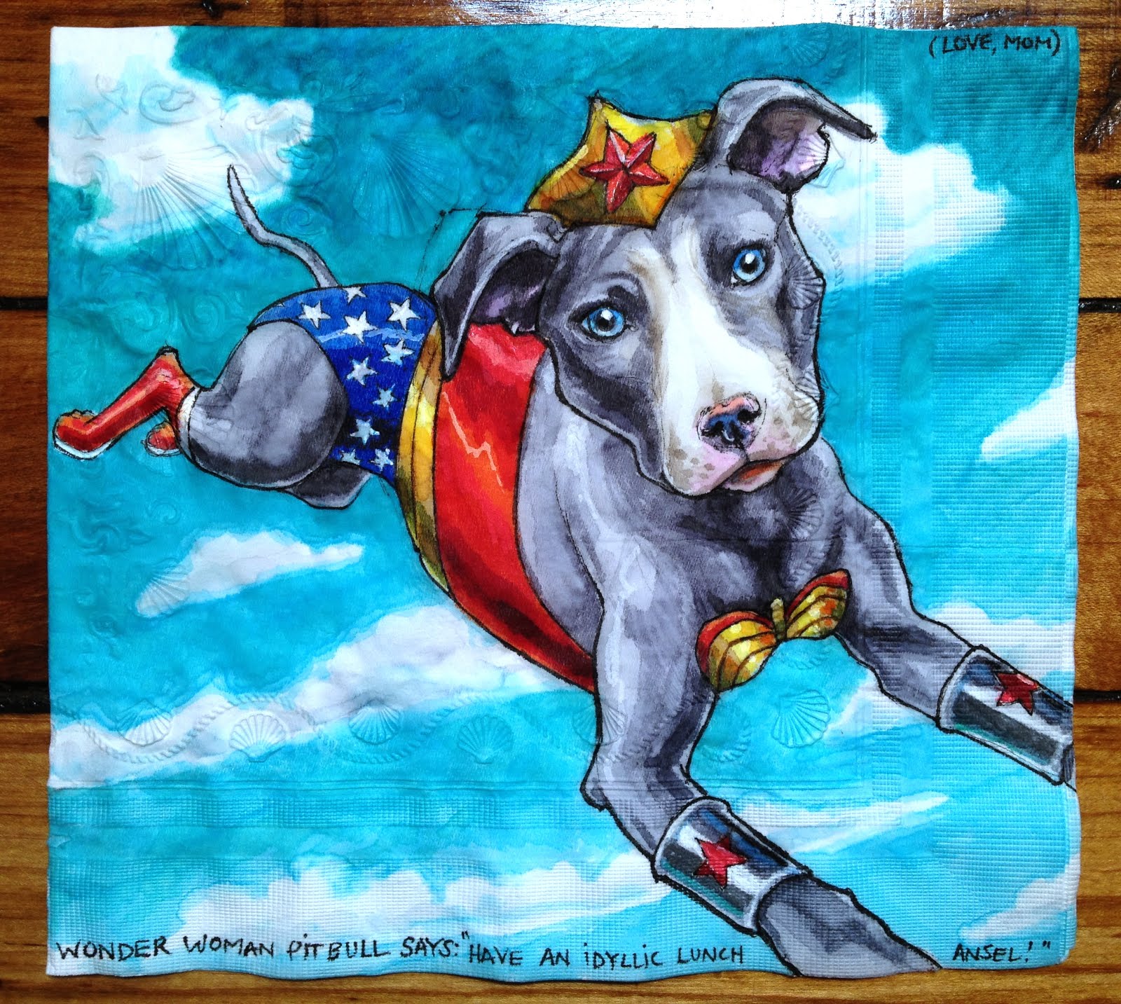 painting - Love, Moh Wonder Woman Pit Bull Says Have An Idyllic Lunch Ansel