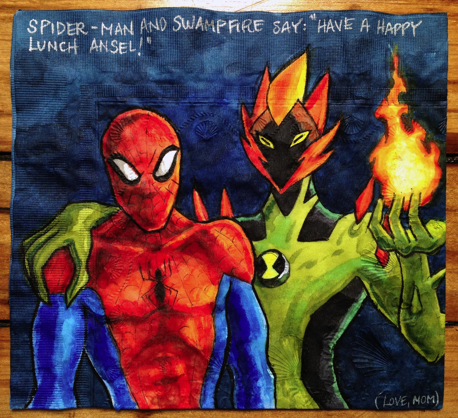 superhero - SpiderMan And Swampfire Say Have A Happy Lunch Ansel!" Love Mom
