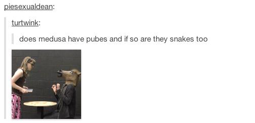 tumblr - presentation - piesexualdean turtwink does medusa have pubes and if so are they snakes too