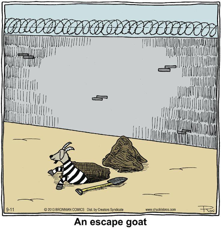 hilarious new puns - 911 2013 Bronnian Comics Dist. by Creators Syndicate Hon An escape goat
