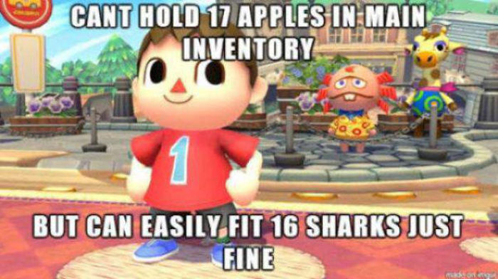 animal crossing - Cant Hold 17 Apples In Main Inventory But Can Easily Fit 16 Sharks Just Eine