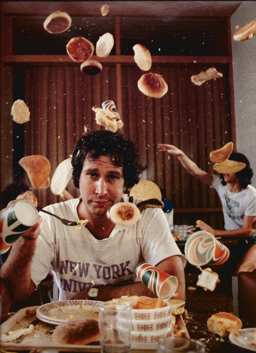 Chevy Chase with pancakes 1970s