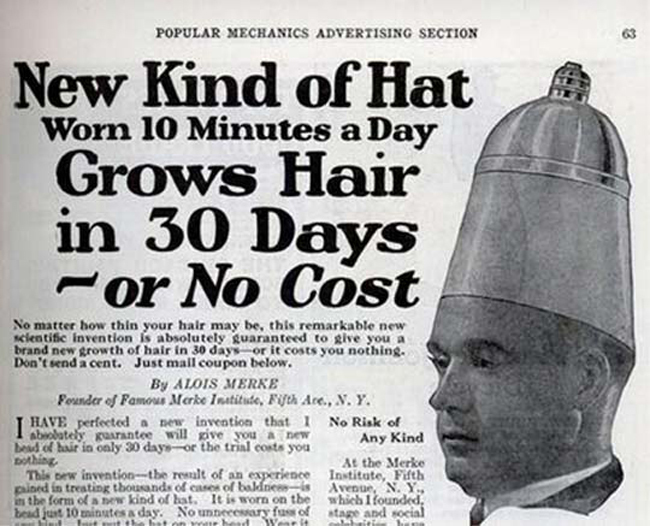 A depressing hair growth hat that supposedly cured baldness