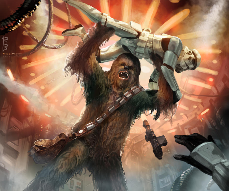 After the battle for Kashyyyk had concluded, Chewbacca was called upon to assist a small squadron of Rouge Jedi attempting to flee the newly founded Empire. The Empire had tracked the Jedi to Kashyyyk and Lord Vader was personally deployed to find them. The Wookies put up a valiant fight, but were utterly defeated. After the defeat, Vader ordered the bombardment of Kashyyyk, which leveled the once beautiful Wookiee cities and left them a burning waste. During the attempt to escape, Jedi Knight Roan Shryne faced Vader alone to allow Chewbacca and Olee to escape with several wounded survivors.