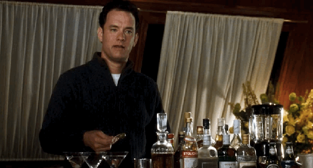 In "You've Got Mail" Tom Hanks puts an olive in his father's drink, and in seconds does this again, did the first olive disappear?