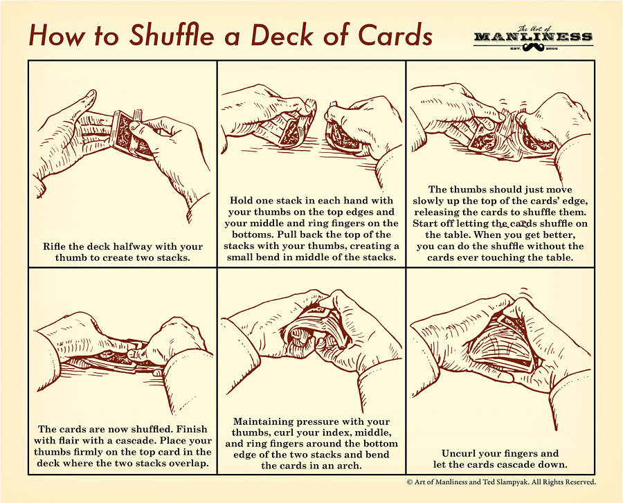 cool ways to shuffle cards - How to Shuffle a Deck of Cards Mans Eur. 2008 Ni R Li V Tirex X im Hold one stack in each hand with your thumbs on the top edges and your middle and ring fingers on the bottoms. Pull back the top of the stacks with your thumbs