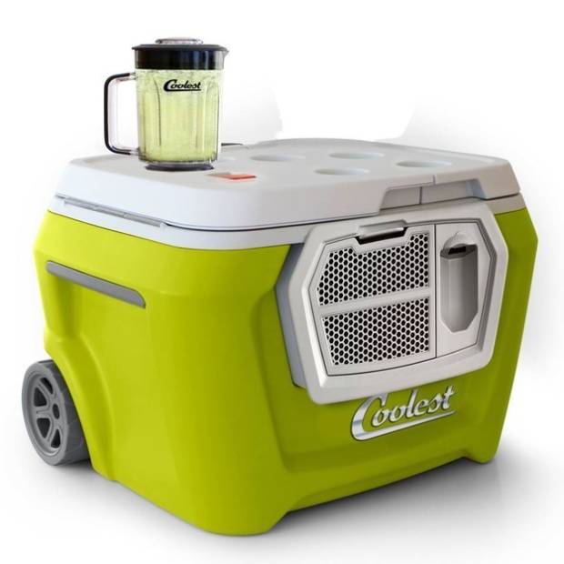 Cooler with a blender, charger, light, speakers and more.