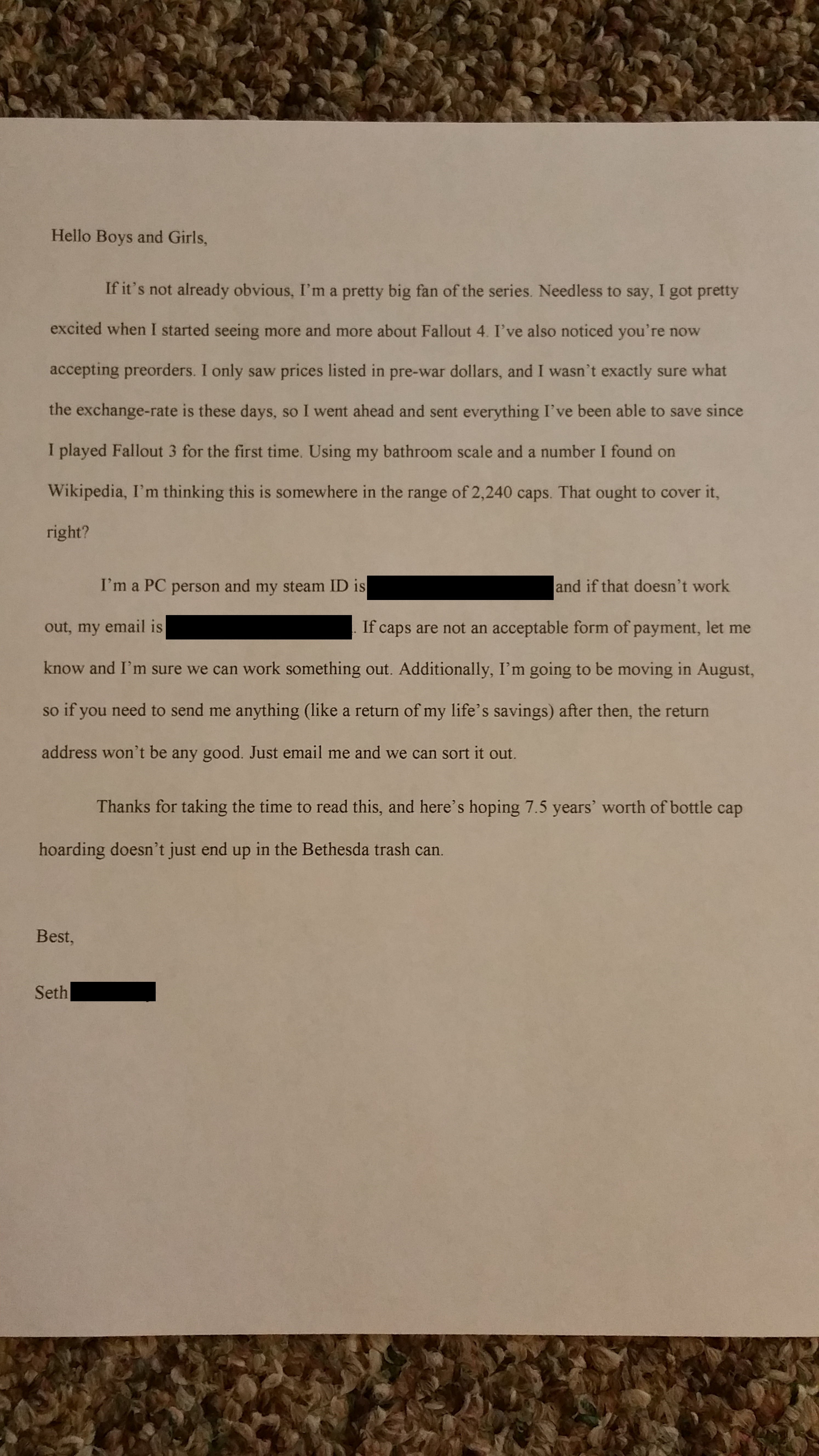 For those who missed it - the original letter the fan sent.