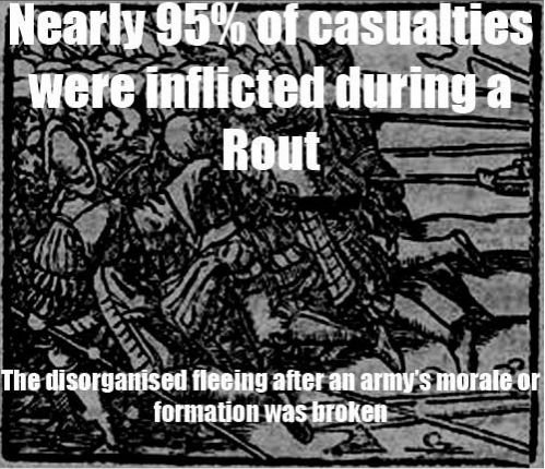 monochrome - Nearly 95% of casualties were inflicted during a Rout The disorganised fleeing after an army's morale or formation was broken