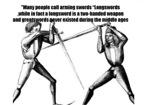hans talhoffer - "Many people call arming swords "Longswords .while in fact a longsword is a twohanded weapon and greatswords never existed during the middle ages