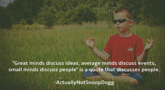 nature - "Great minds discuss ideas, average minds discuss events small minds discuss people" is a quote that discusses people. Actually NotSnoop Dogg