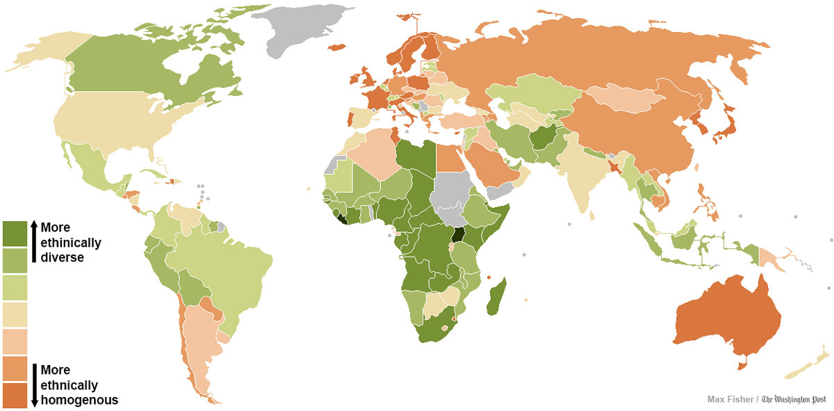 World’s most and least ethnically diverse countries.