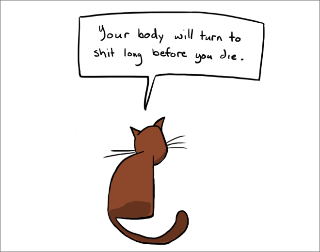 hard truths from soft cats - Your body will turn to shit long before you die.