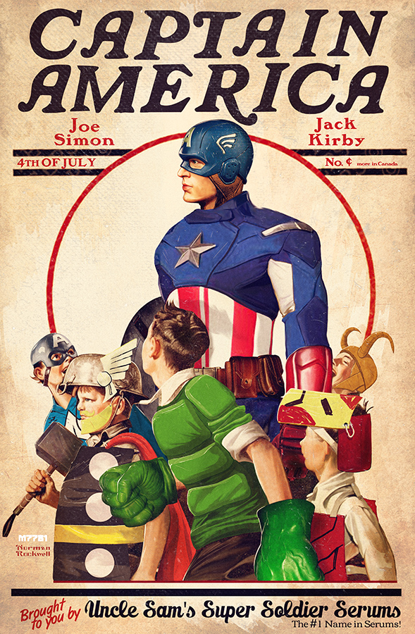 norman rockwell norman rockwell captain america - Captain America Joe Simon Jack Kirby No 4TH Of July Broughout by Uncle Sam's Super Soldier Serund The Ni Name in Serums!