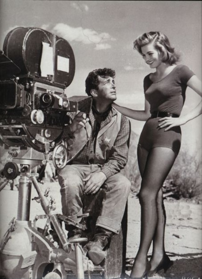 Dean Martin and Angie Dickinson on the set of Rio Bravo (1959)